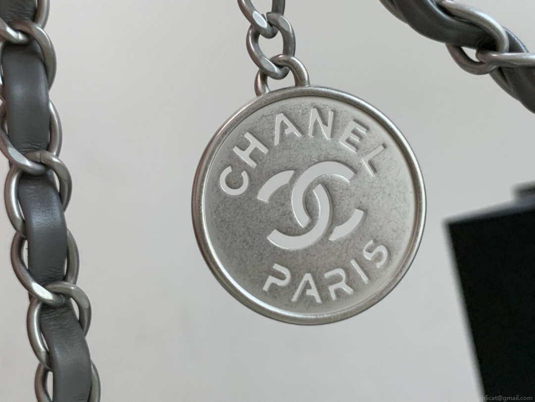 Chanel AS3260 22 Small Handbag Metallic Calfskin Gray Metal