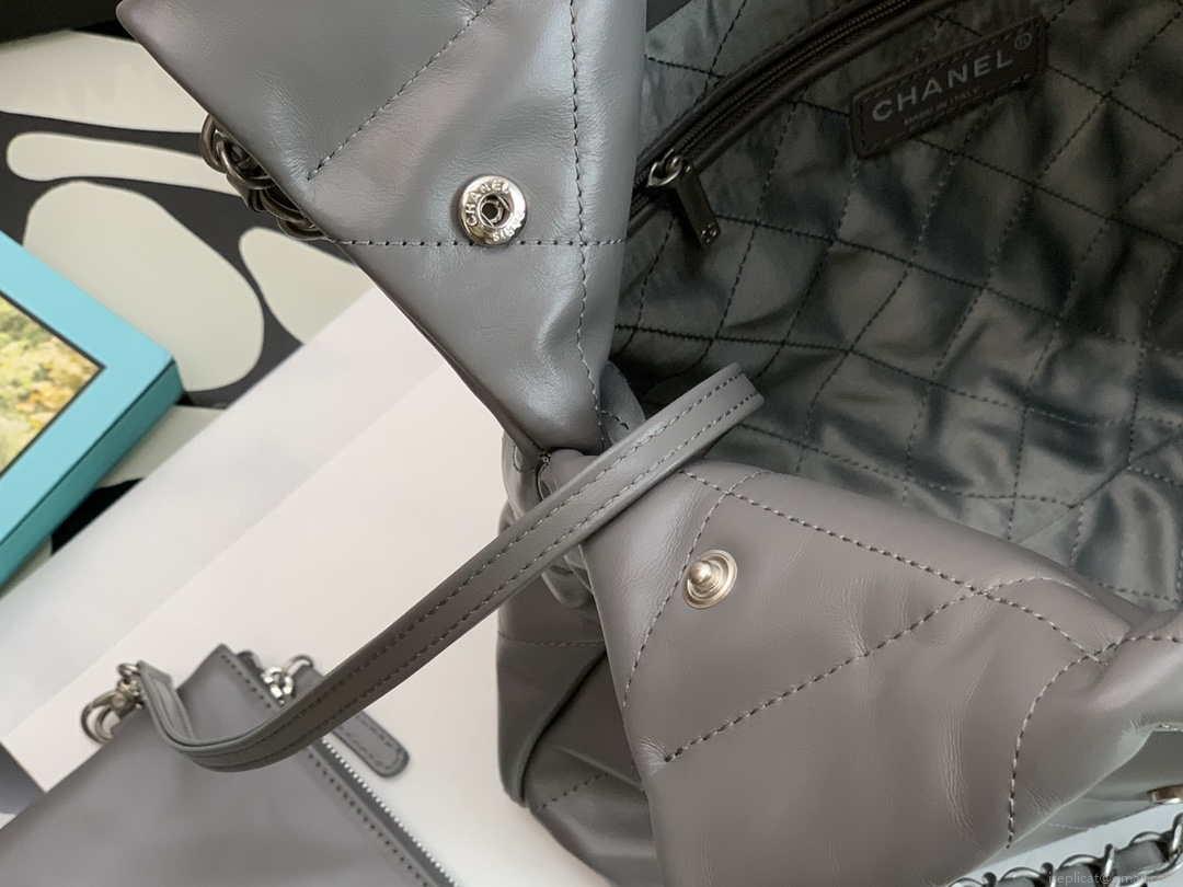 Chanel AS3260 22 Small Handbag Metallic Calfskin Gray Metal