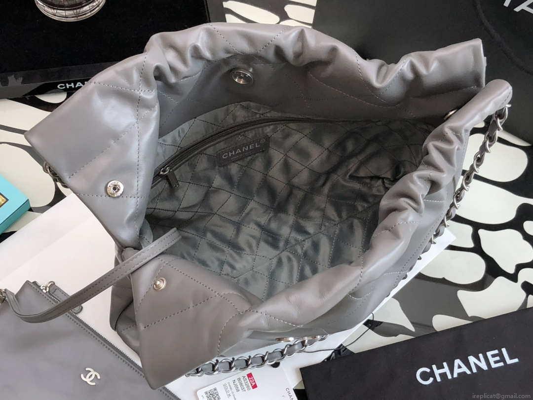 Chanel AS3260 22 Small Handbag Metallic Calfskin Gray Metal
