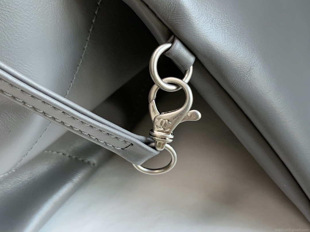 Chanel 22 Handbag Metallic Calfskin AS3261 Gray Metal