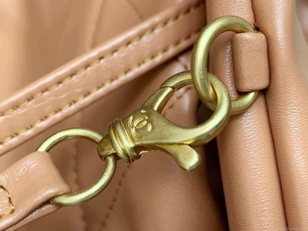 Chanel 22 Handbag Shiny Calfskin AS3261 Camel Gold-Tone Metal