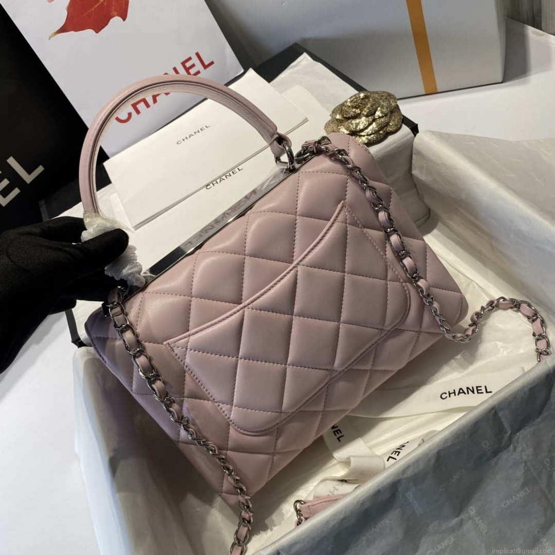 Chanel A92236 Flap Bag With Top Handle Lambskin & Gold-Tone Metal Pink