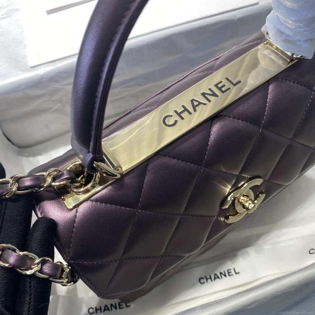 Chanel A92236 Flap Bag With Top Handle Lambskin & Gold-Tone Metal Purple
