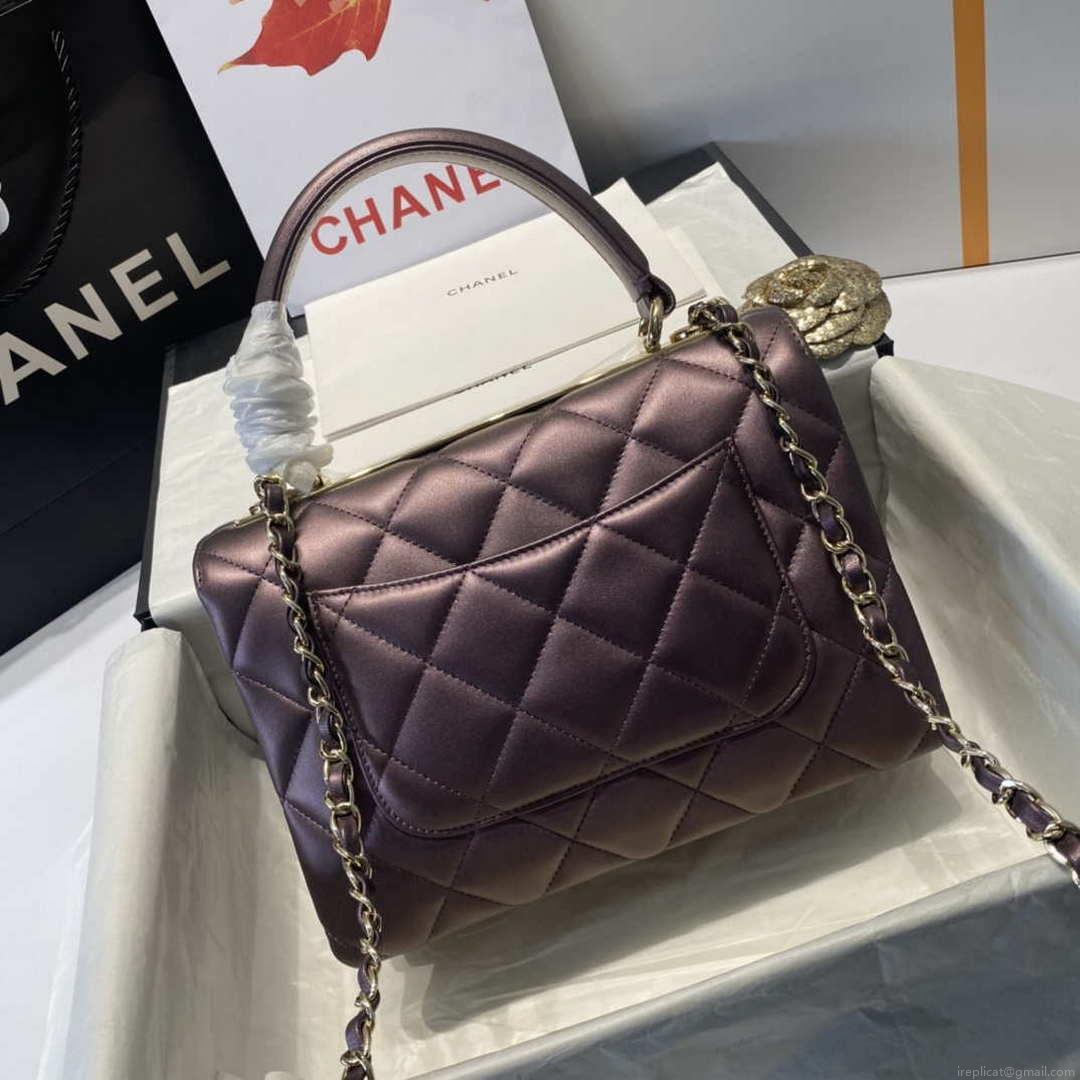 Chanel A92236 Flap Bag With Top Handle Lambskin & Gold-Tone Metal Purple