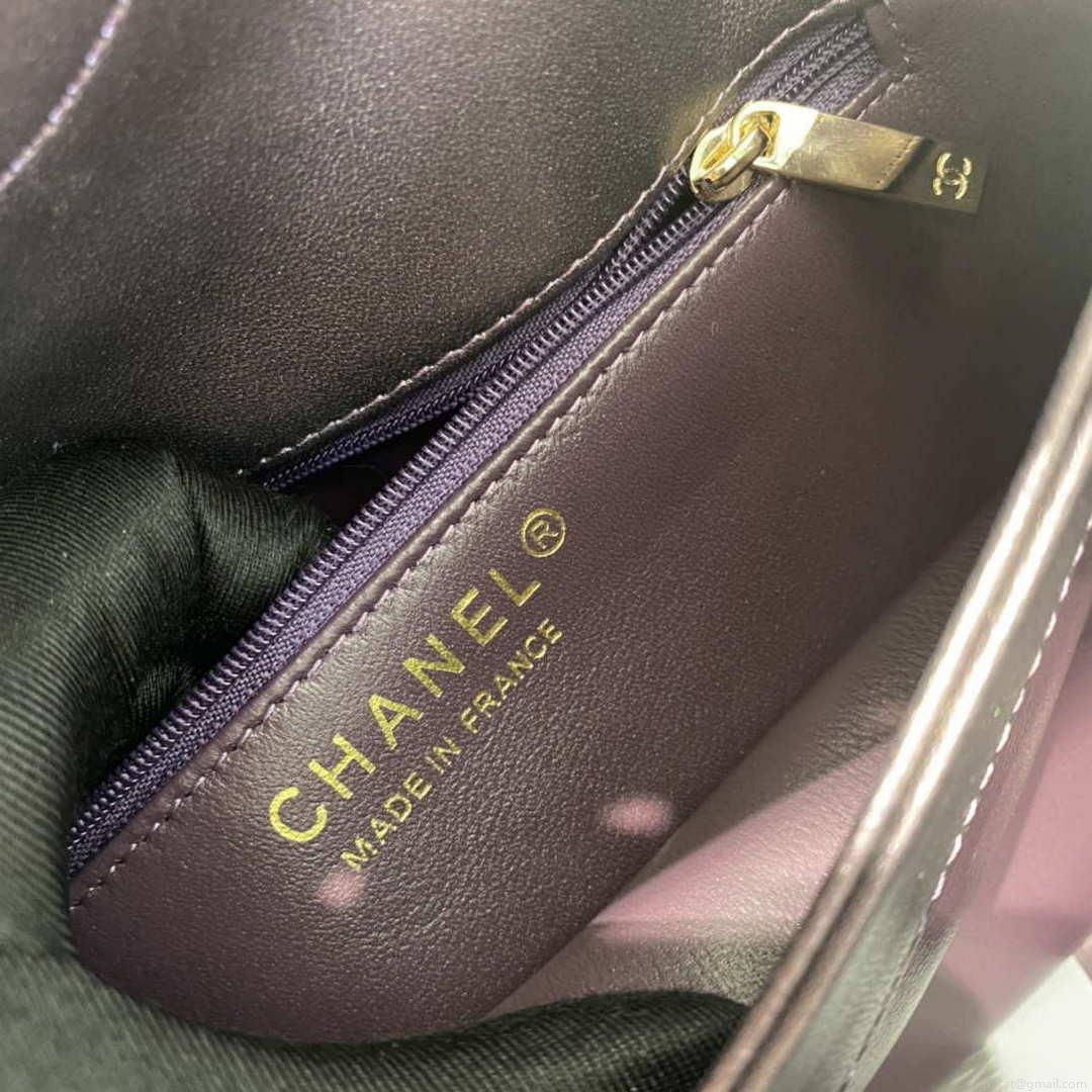 Chanel A92236 Flap Bag With Top Handle Lambskin & Gold-Tone Metal Purple
