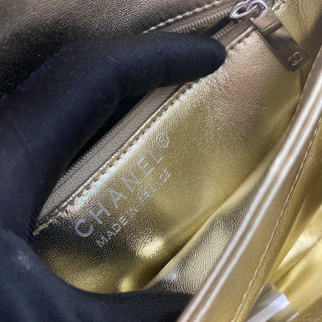 Chanel A92236 Flap Bag With Top Handle Lambskin & Gold-Tone Metal Gold