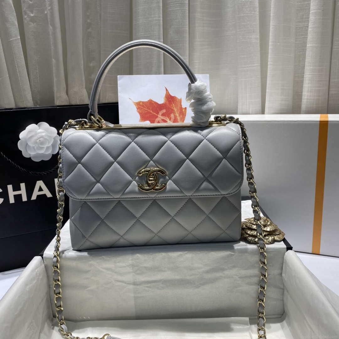 Chanel A92236 Flap Bag With Top Handle Lambskin & Gold-Tone Metal Gray