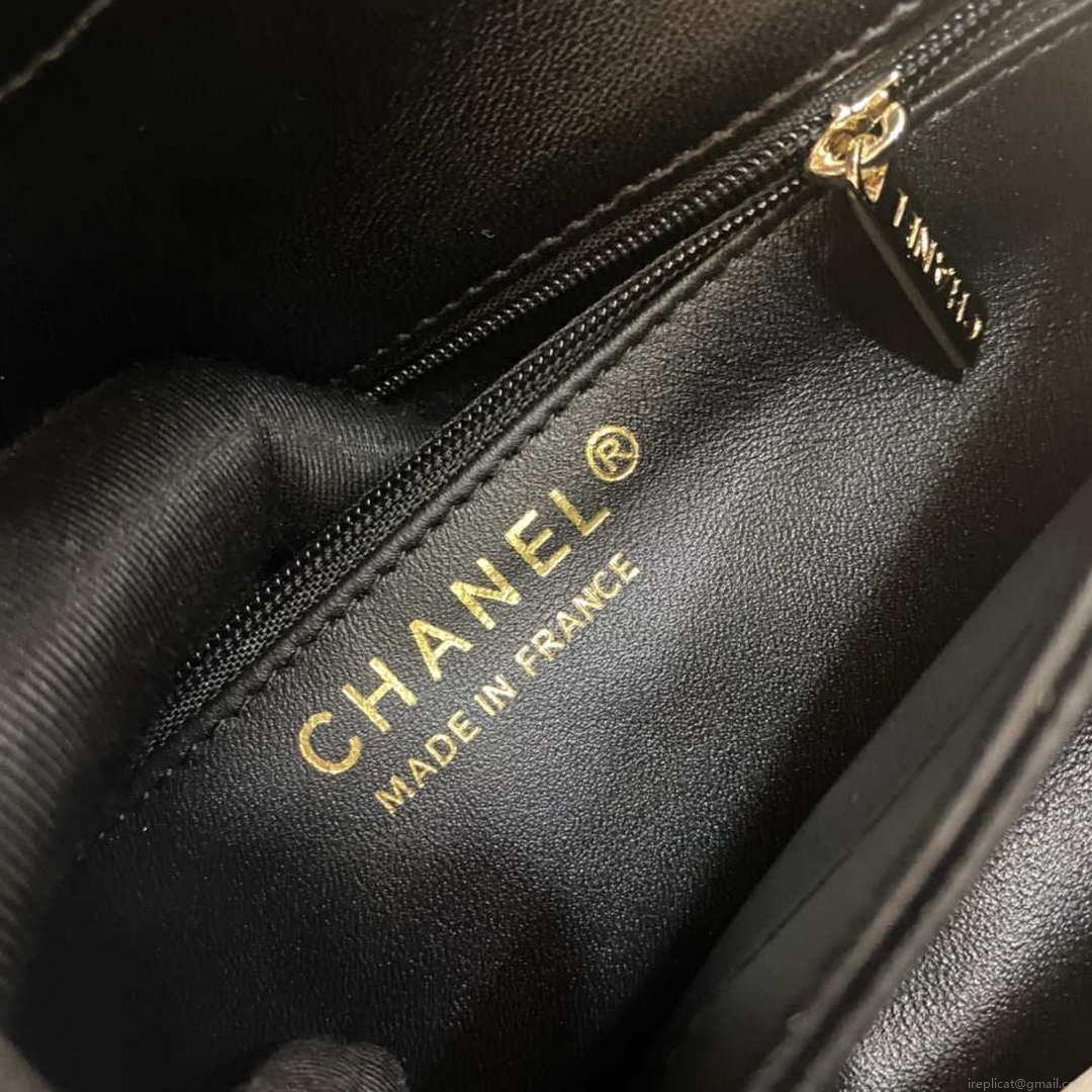 Chanel A92236 Flap Bag With Top Handle Lambskin & Gold-Tone Metal V Gird Black