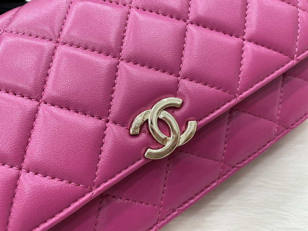 Chanel AP2844 Wallet on chain Lambskin bag with top handle Light gold Dark Pink