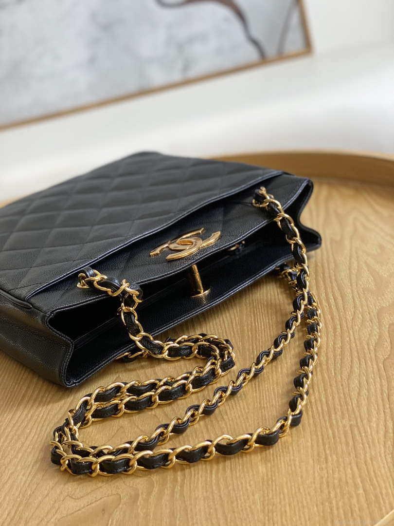 Chanel Vintage A98 Large Shopping Bag Calfskin Black