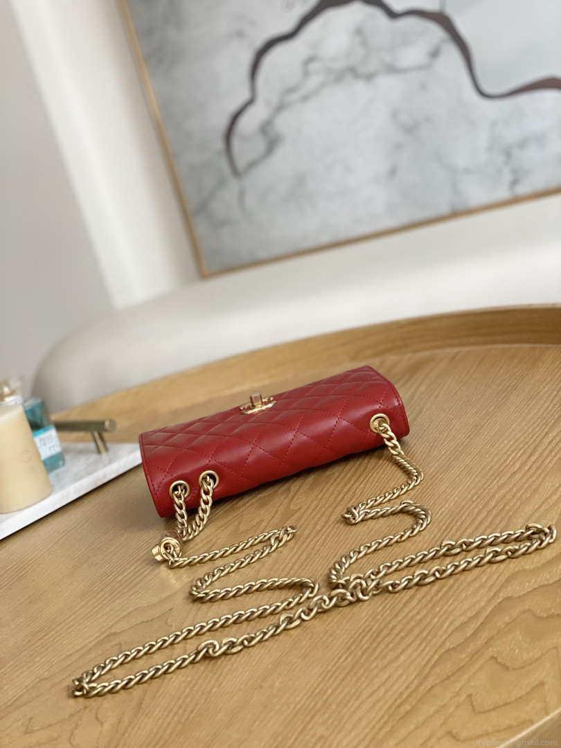 Chanel AP3043 WALLET ON CHAIN Lambskin & Gold-Tone Metal Red