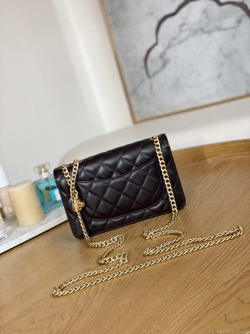 Chanel AP3043 WALLET ON CHAIN Lambskin & Gold-Tone Metal Dark Brown