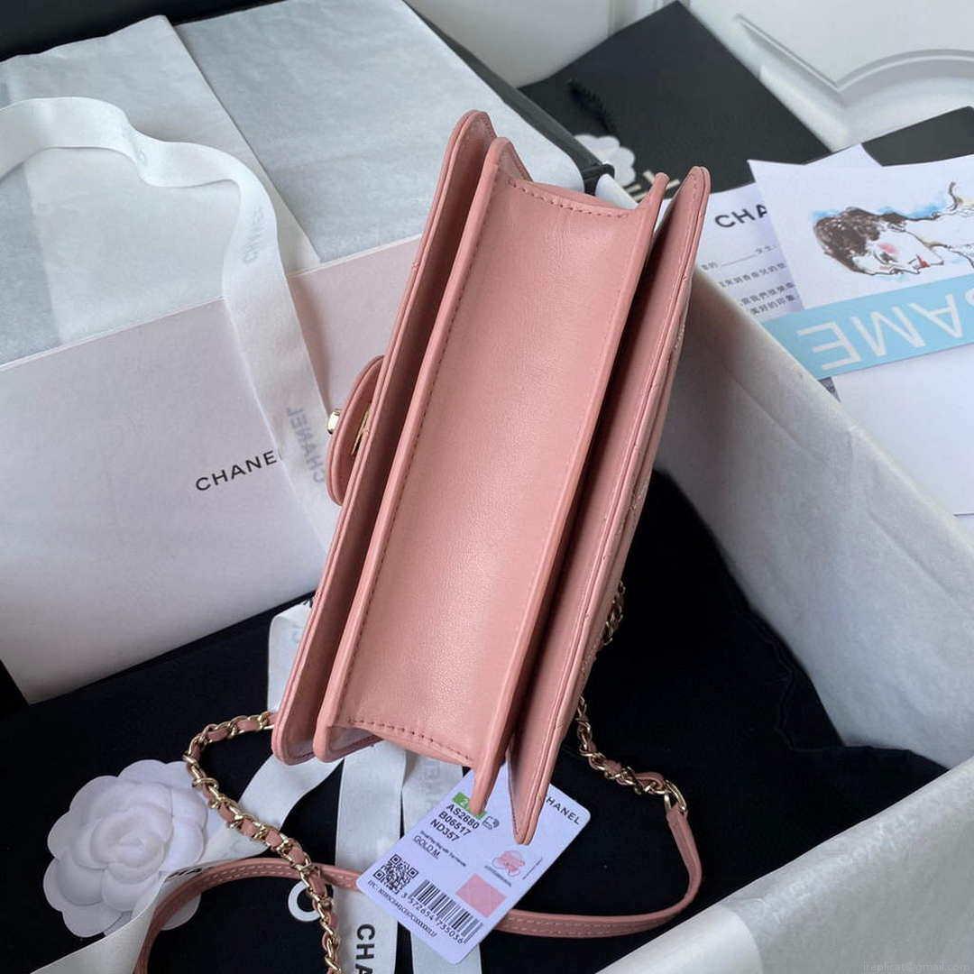 Chanel Small Flap Bag With top Handle Calfskin CC AS2680 Pink