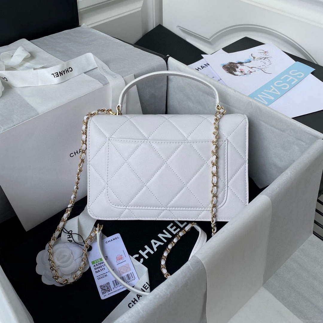 Chanel Small Flap Bag With top Handle Calfskin CC AS2680 White