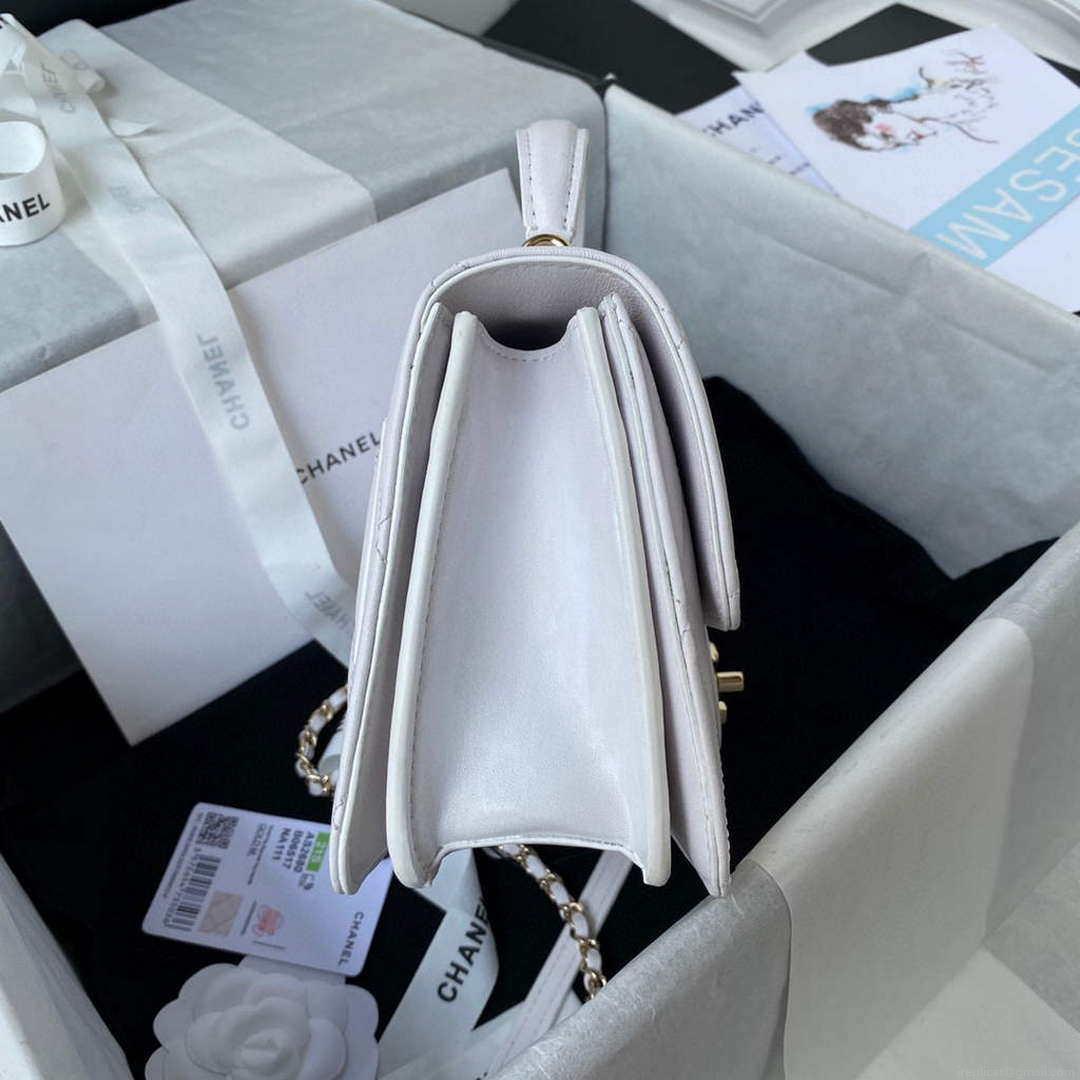 Chanel Small Flap Bag With top Handle Calfskin CC AS2680 White