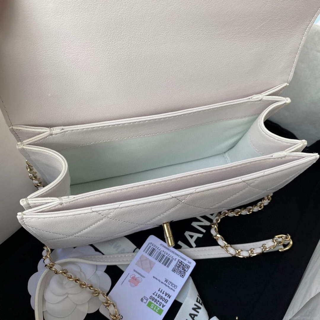 Chanel Small Flap Bag With top Handle Calfskin CC AS2680 White
