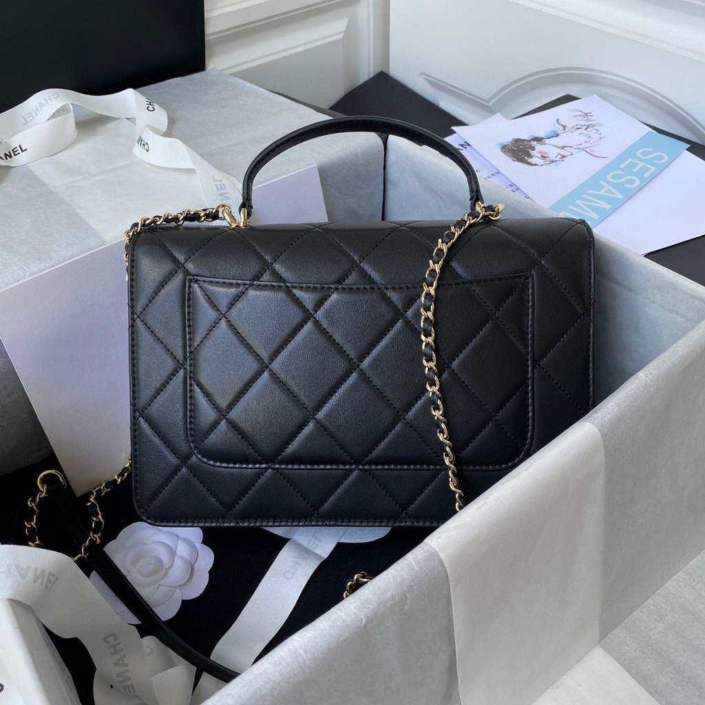 Chanel CC AS2681 Flap Bag With top Handle Calfskin Black