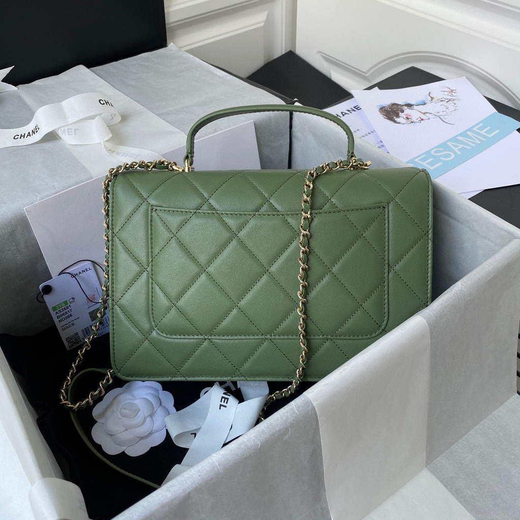 Chanel CC AS2681 Flap Bag With top Handle Calfskin Green
