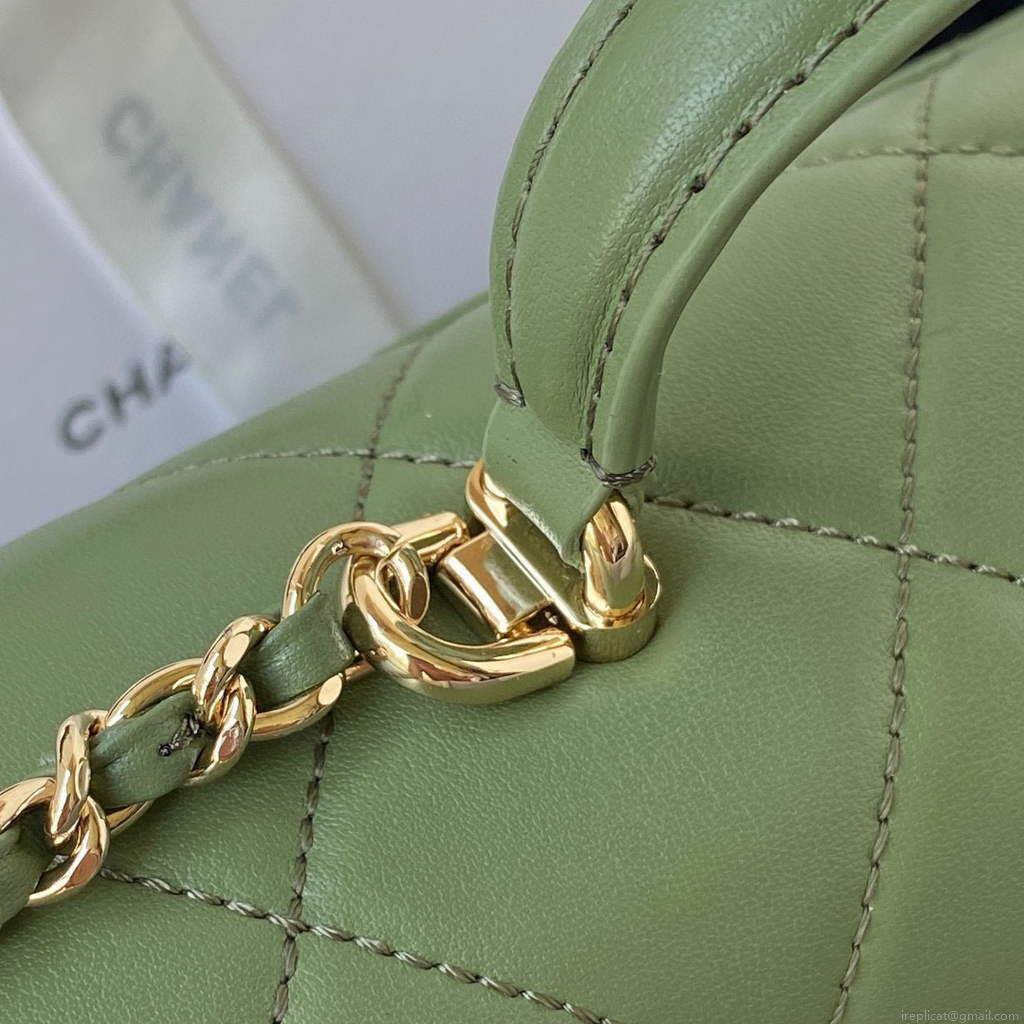 Chanel CC AS2681 Flap Bag With top Handle Calfskin Green