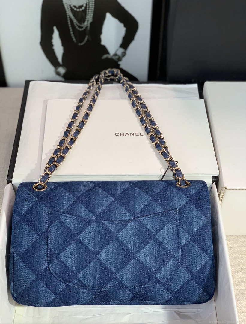 Chanel Flap Classic bag Denim Blue A01112 Gold