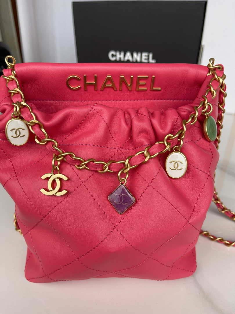 Chanel AS3793 Small Bucket Bag Lambskin Resin & Gold-Tone Metal Red
