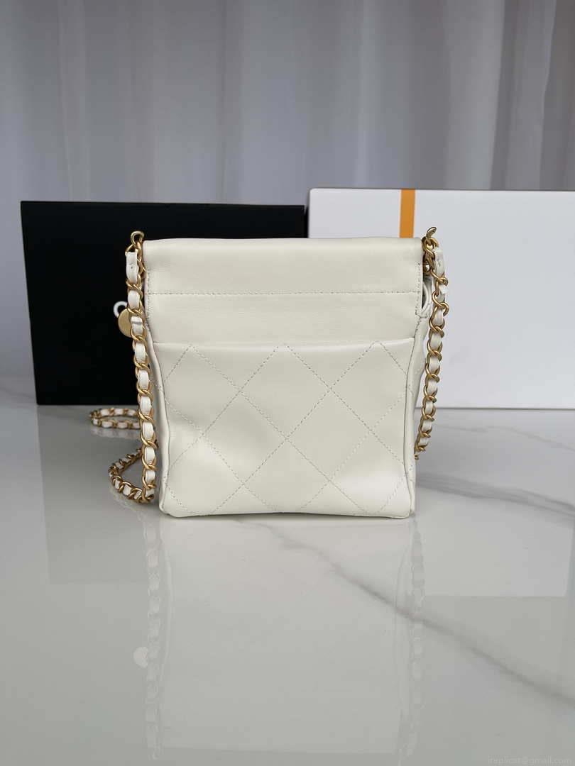 Chanel AS3793 Small Bucket Bag Lambskin Resin & Gold-Tone Metal White