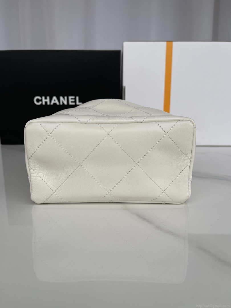 Chanel AS3793 Small Bucket Bag Lambskin Resin & Gold-Tone Metal White