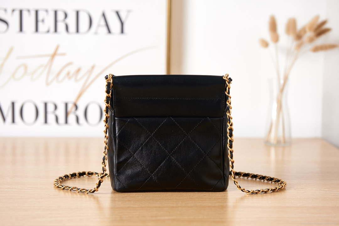 Chanel AS3793 Small Bucket Bag Lambskin Resin & Gold-Tone Metal Black