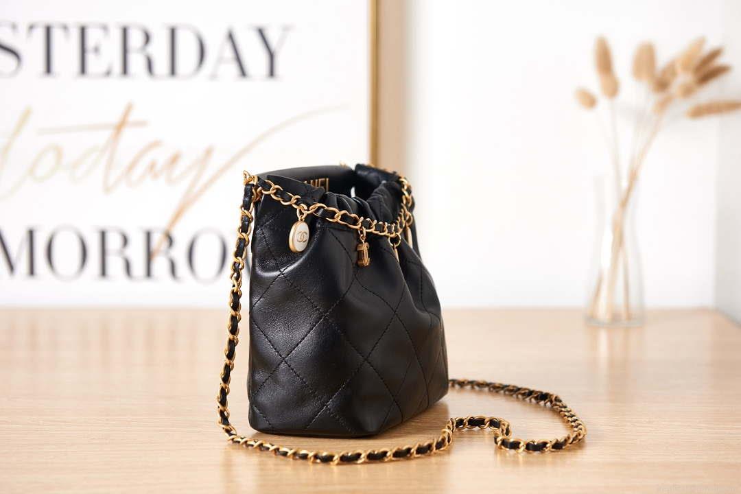 Chanel AS3793 Small Bucket Bag Lambskin Resin & Gold-Tone Metal Black