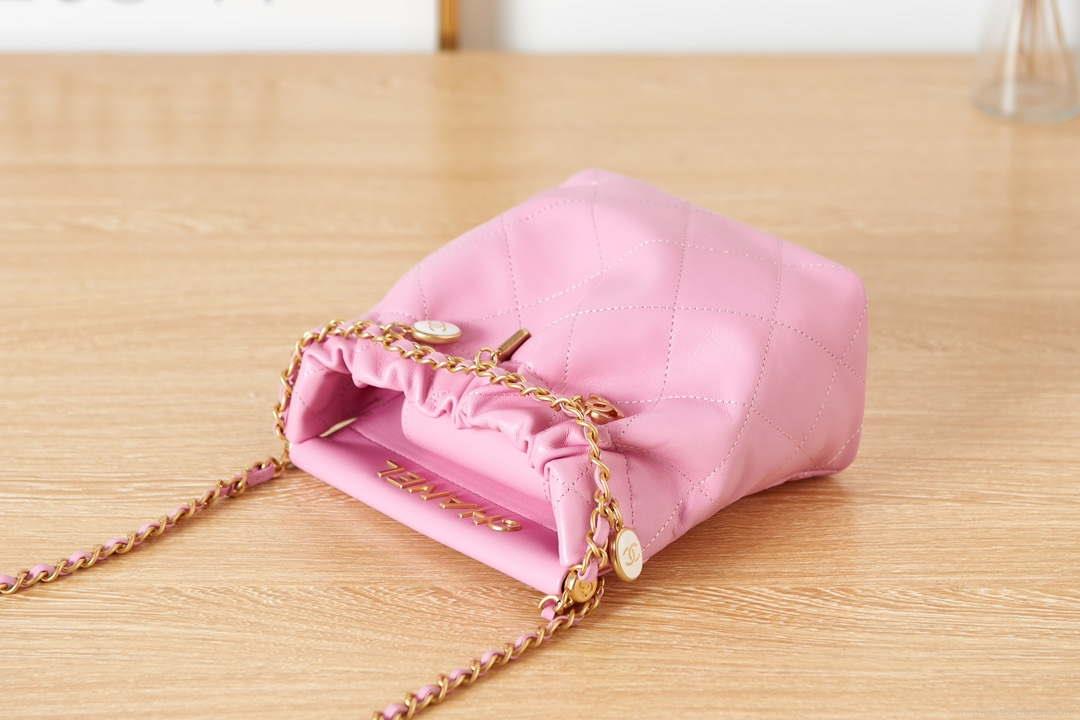 Chanel AS3793 Small Bucket Bag Lambskin Resin & Gold-Tone Metal Pink