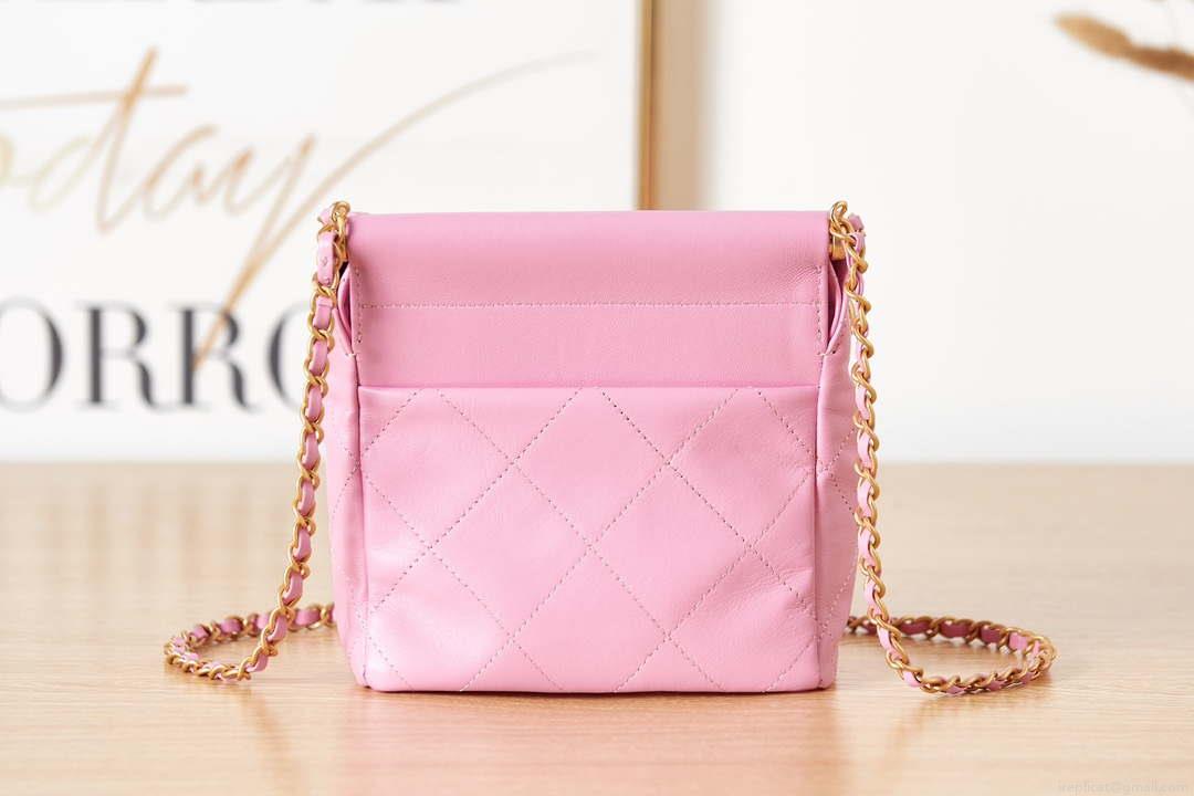 Chanel AS3793 Small Bucket Bag Lambskin Resin & Gold-Tone Metal Pink
