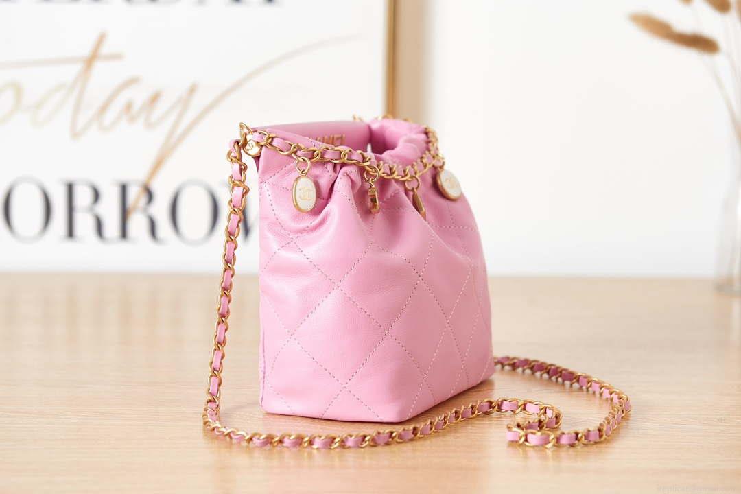 Chanel AS3793 Small Bucket Bag Lambskin Resin & Gold-Tone Metal Pink