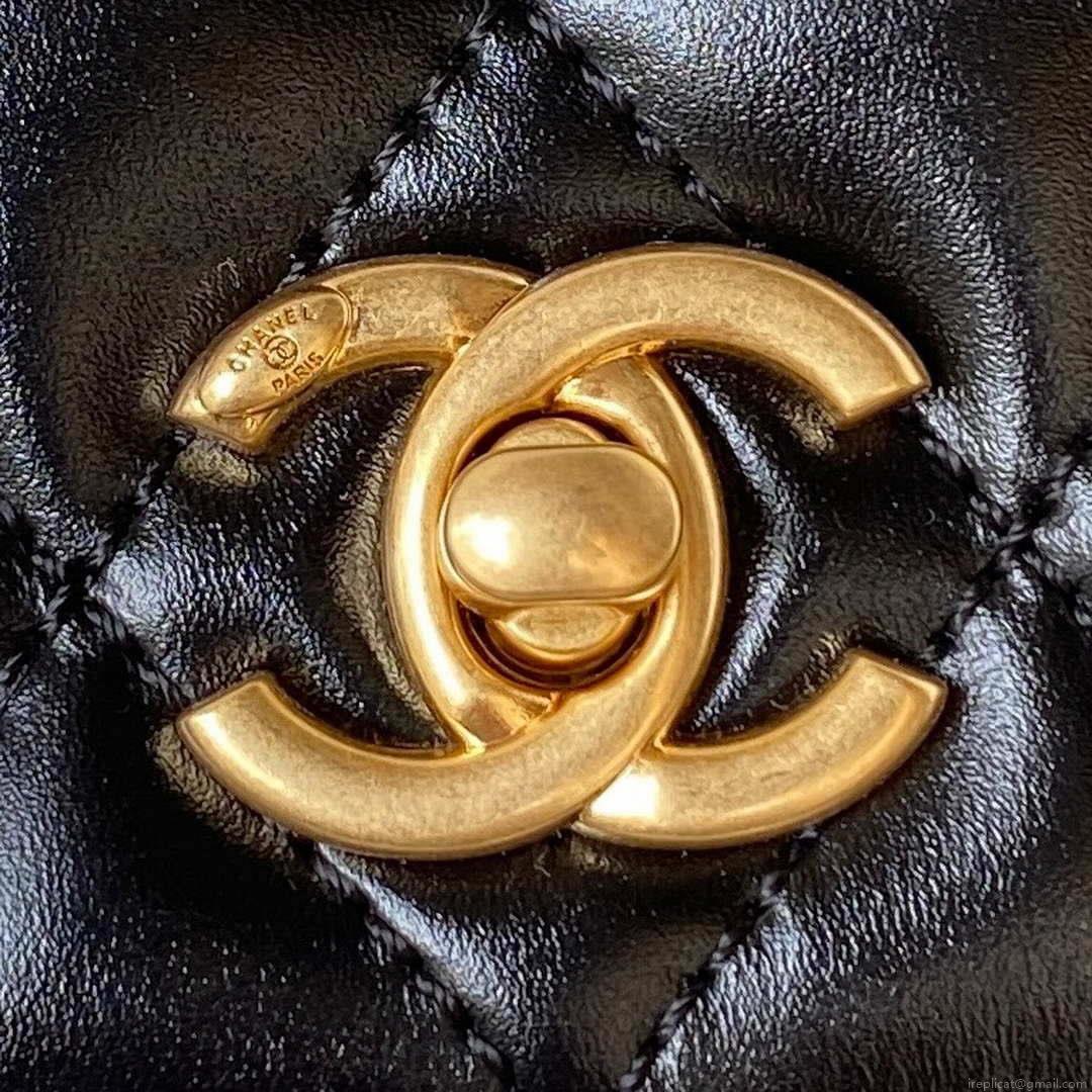 Chanel AP3240 Flap Bag With Top Handle Lambskin & Gold-Tone Metal Black