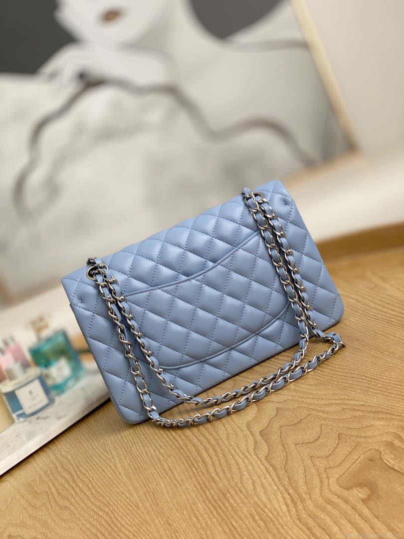 Chanel A01112 Flap Classic Bag Lambskin Light Blue Silver