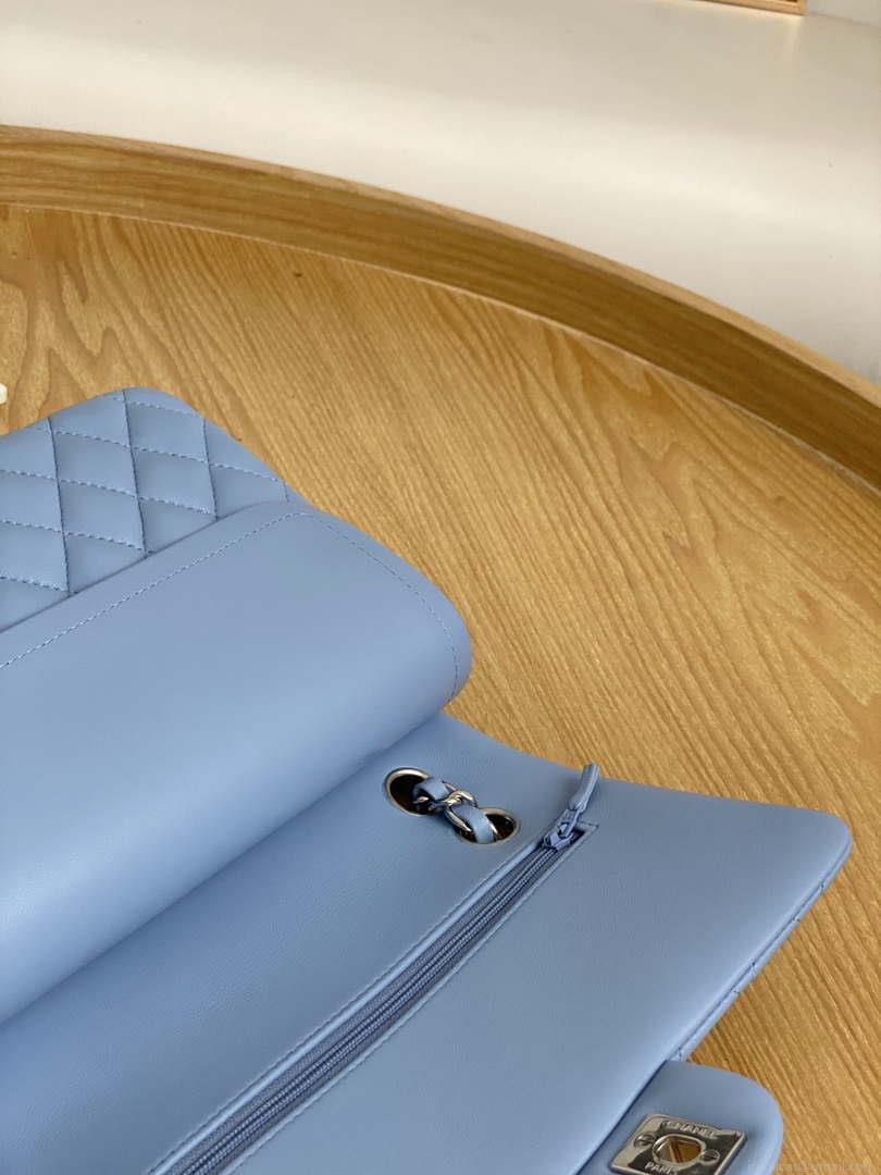 Chanel A01112 Flap Classic Bag Lambskin Light Blue Silver