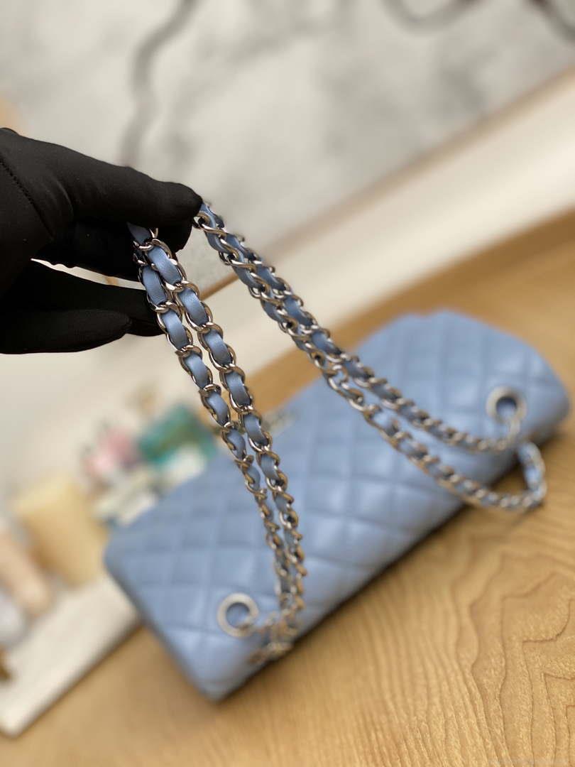 Chanel A01112 Flap Classic Bag Lambskin Light Blue Silver