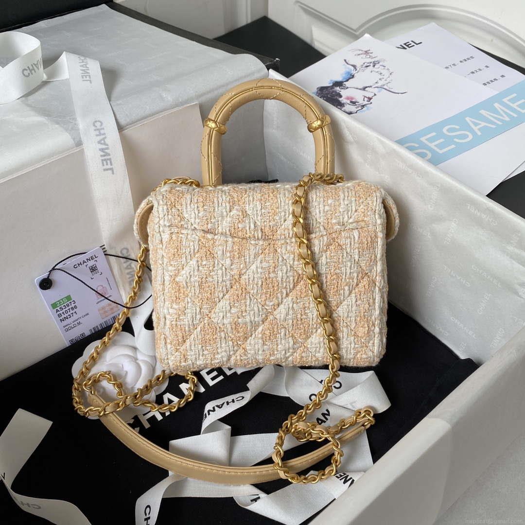 Chanel AS3973 Small Vanity Case Tweed Lambskin & Gold Metal Yellow & White