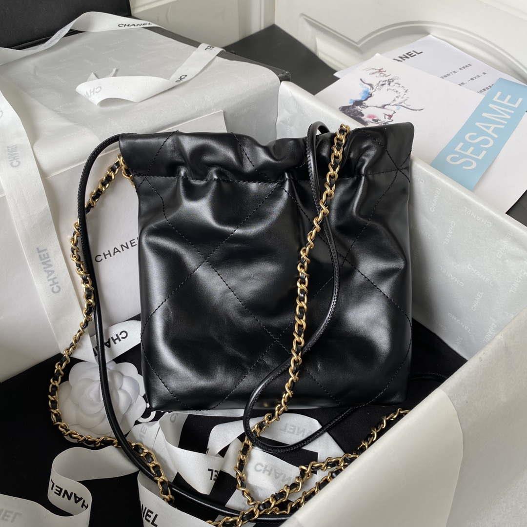 Chanel 22 Mini Handbag AS3980 Shiny Calfskin & Gold-Tone Metal Black