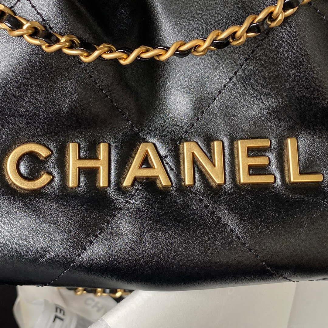 Chanel 22 Mini Handbag AS3980 Shiny Calfskin & Gold-Tone Metal Black