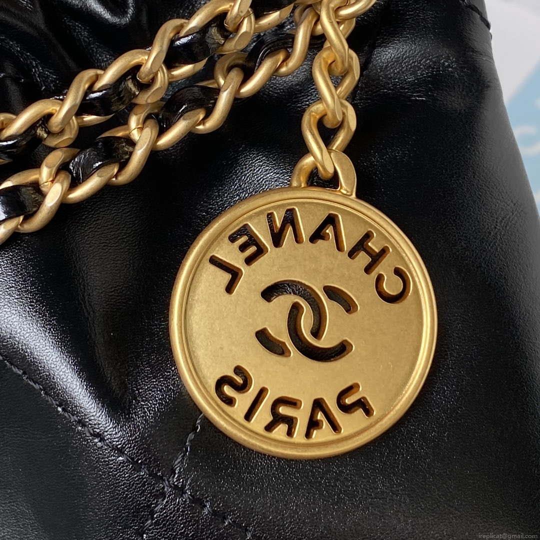 Chanel 22 Mini Handbag AS3980 Shiny Calfskin & Gold-Tone Metal Black