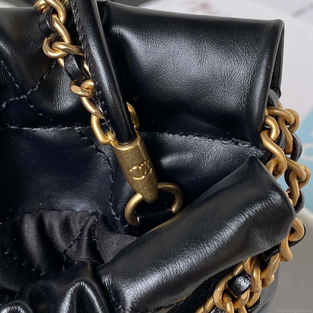 Chanel 22 Mini Handbag AS3980 Shiny Calfskin & Gold-Tone Metal Black