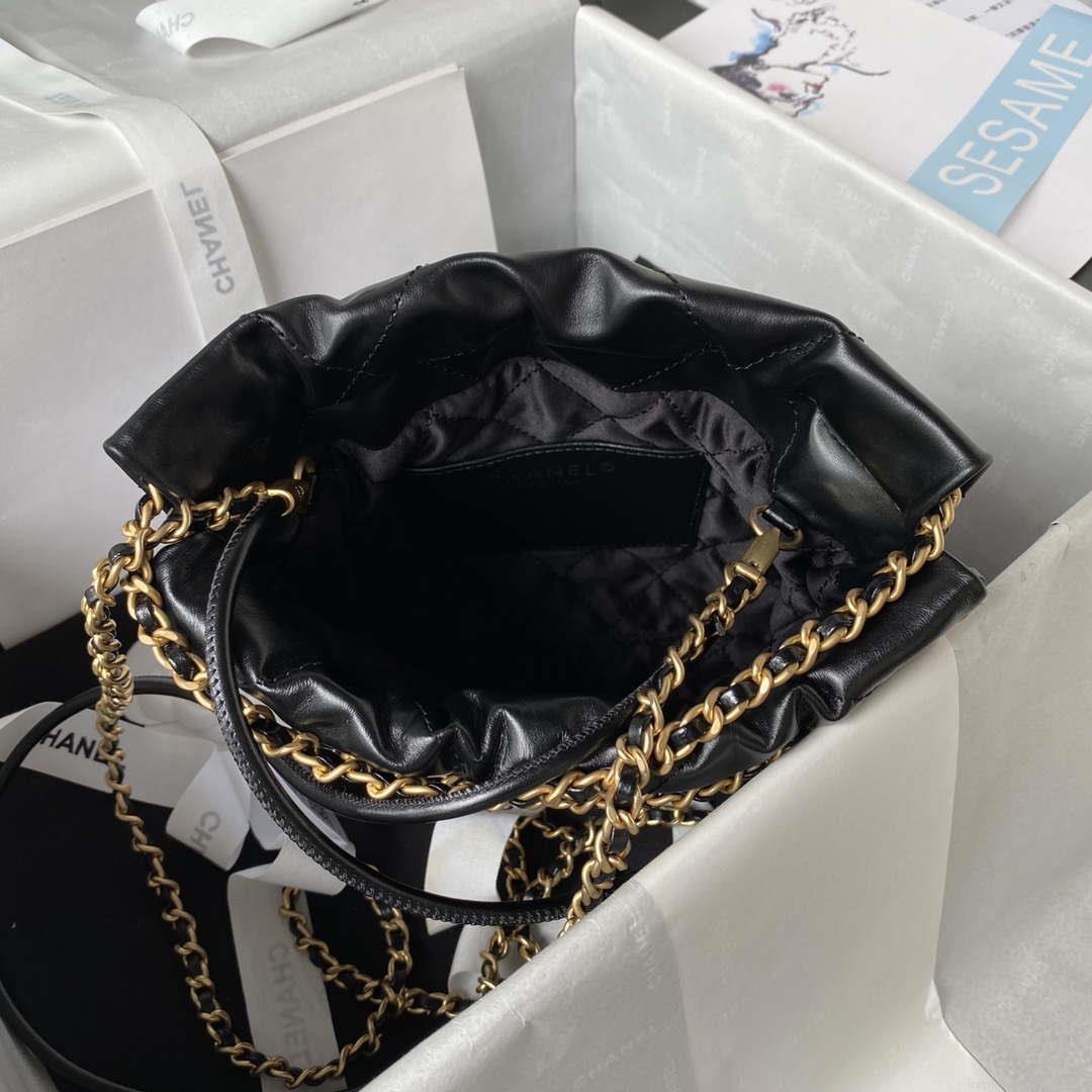 Chanel 22 Mini Handbag AS3980 Shiny Calfskin & Gold-Tone Metal Black