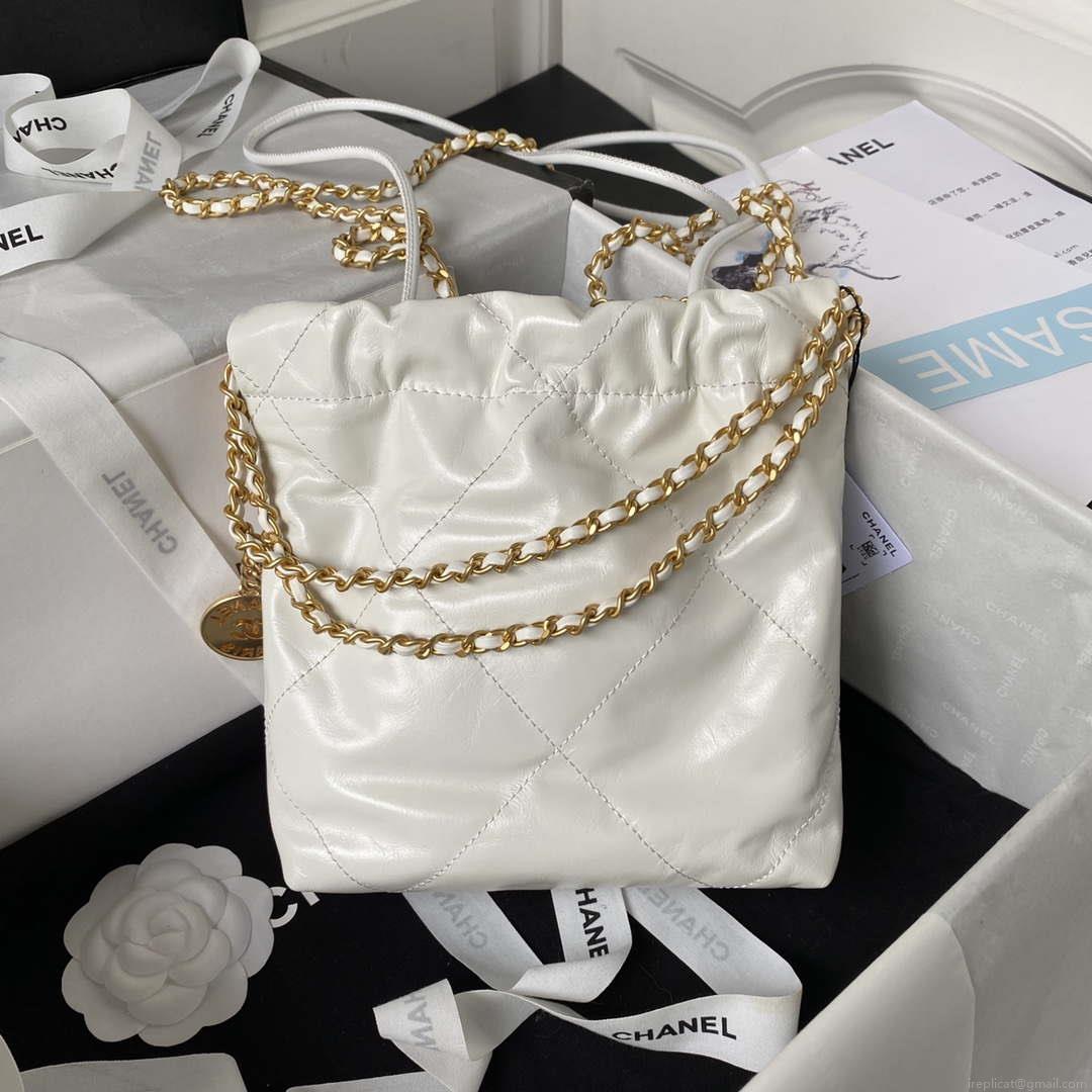 Chanel 22 Mini Handbag AS3980 Shiny Calfskin & Gold-Tone Metal White