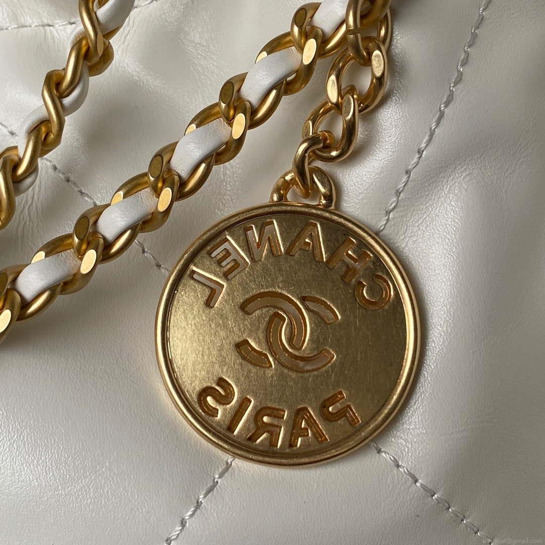 Chanel 22 Mini Handbag AS3980 Shiny Calfskin & Gold-Tone Metal White