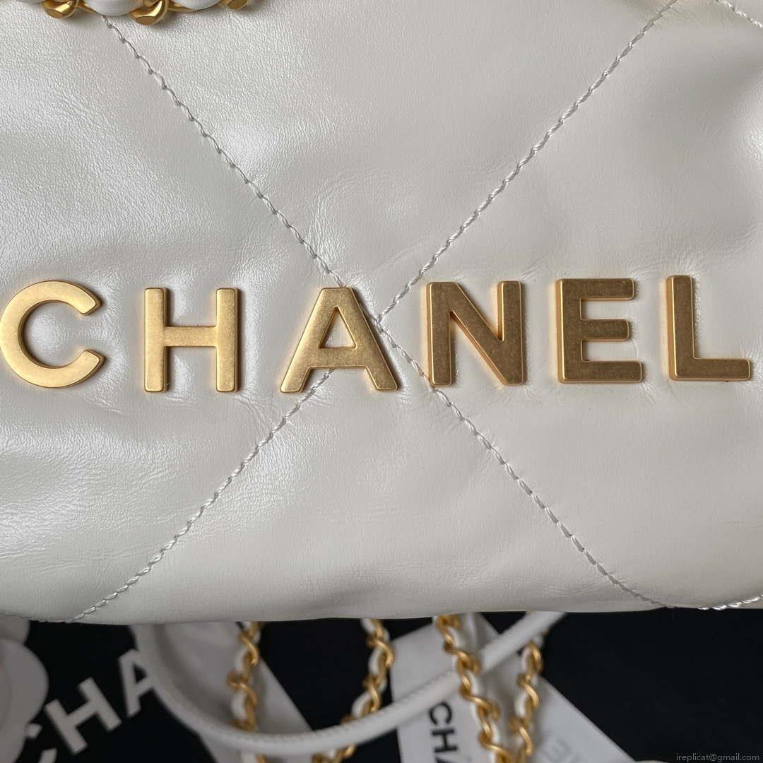 Chanel 22 Mini Handbag AS3980 Shiny Calfskin & Gold-Tone Metal White
