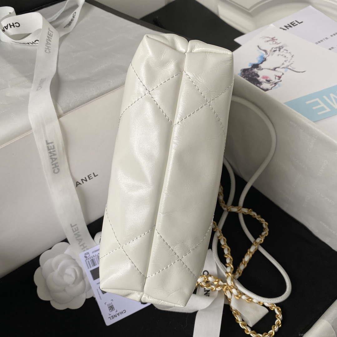 Chanel 22 Mini Handbag AS3980 Shiny Calfskin & Gold-Tone Metal White