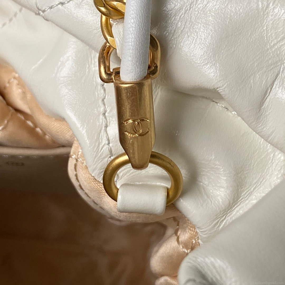 Chanel 22 Mini Handbag AS3980 Shiny Calfskin & Gold-Tone Metal White