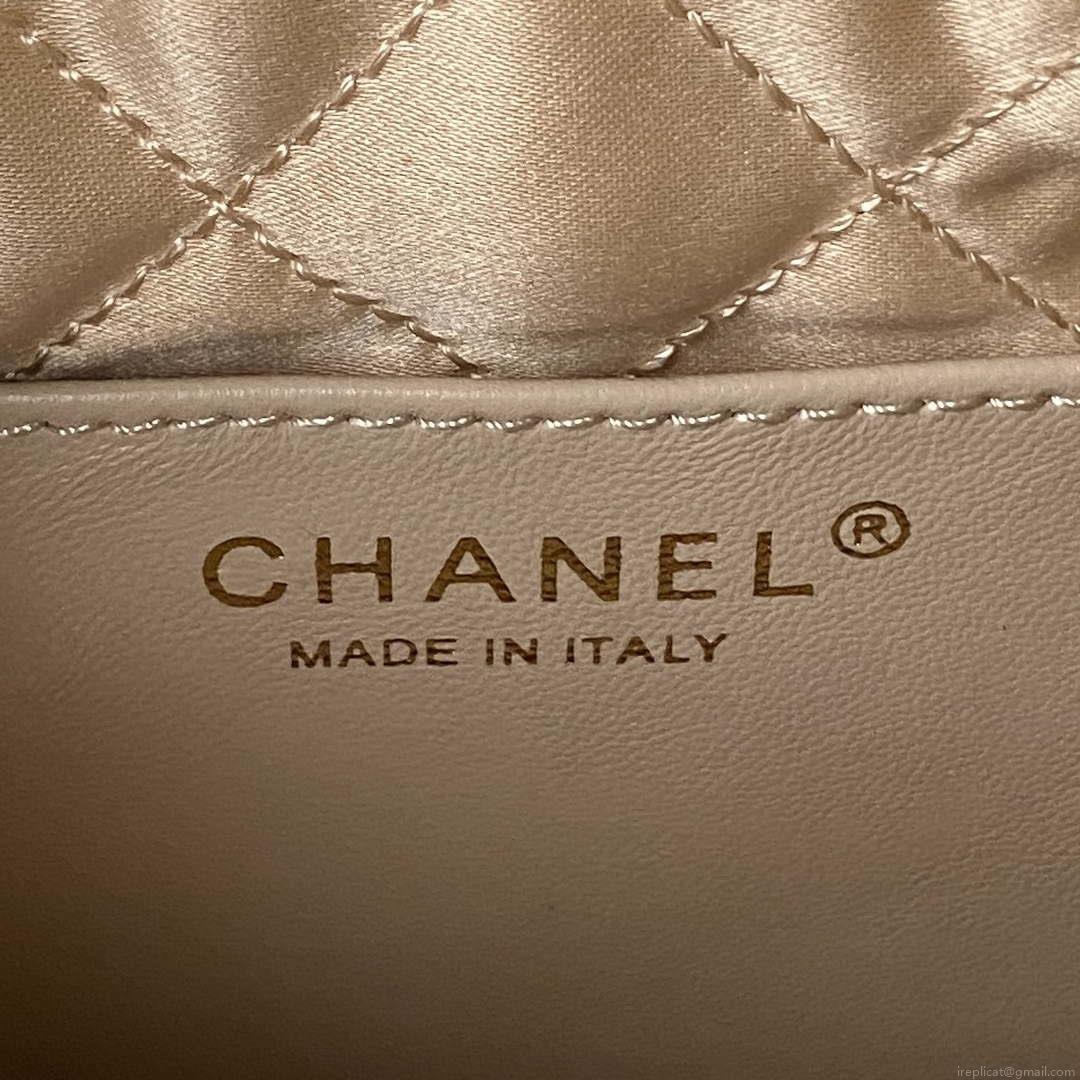 Chanel 22 Mini Handbag AS3980 Shiny Calfskin & Gold-Tone Metal White