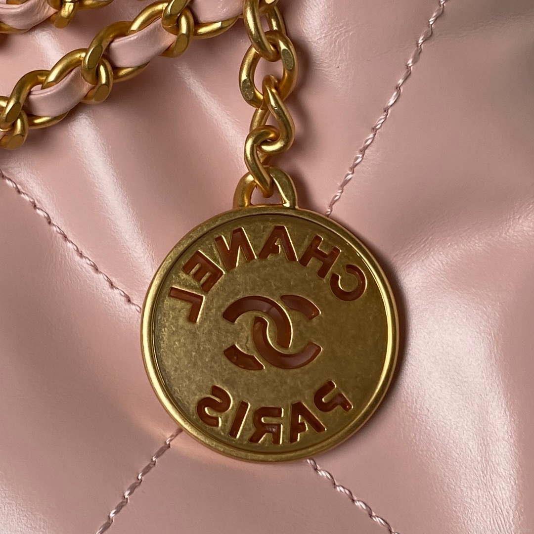 Chanel 22 Mini Handbag AS3980 Shiny Calfskin & Gold-Tone Metal Pink