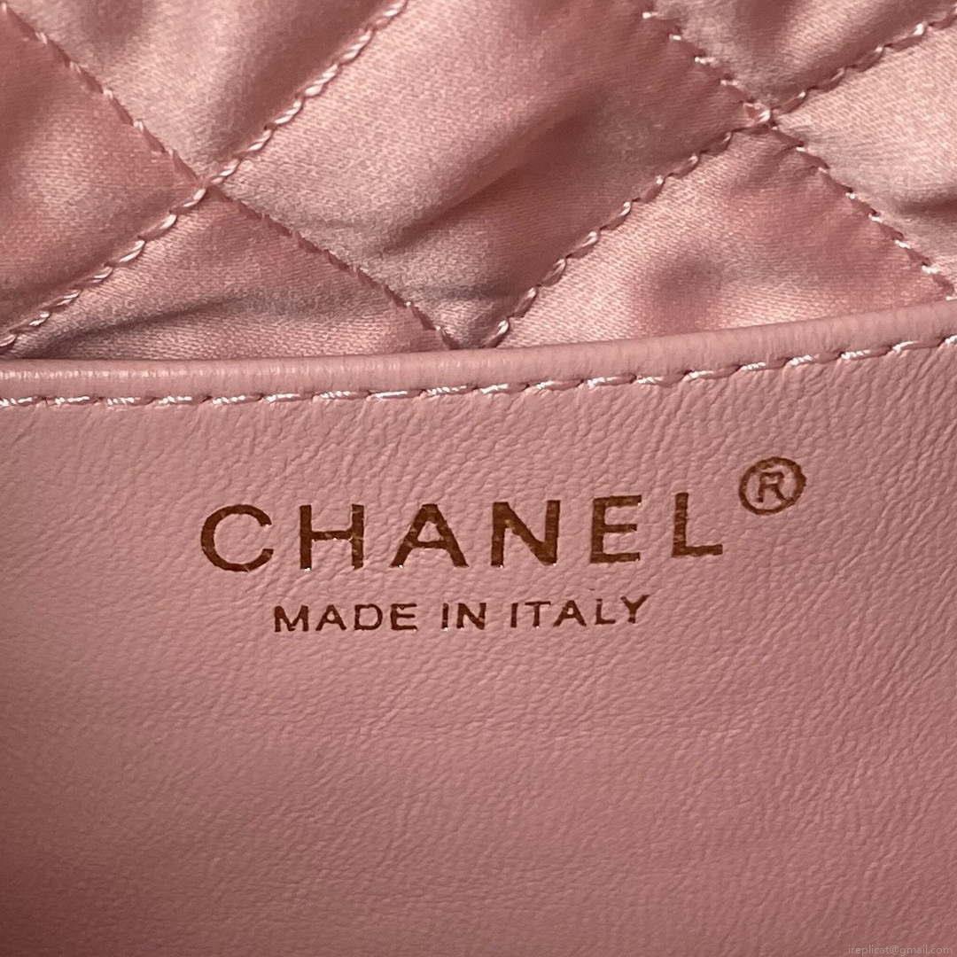 Chanel 22 Mini Handbag AS3980 Shiny Calfskin & Gold-Tone Metal Pink
